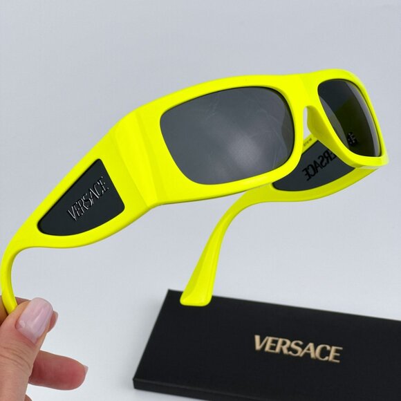 Versace VE4482 544987 BRAND NEW Sunglasses Yellow Fluo Grey Rectangular Unisex - Picture 2 of 11